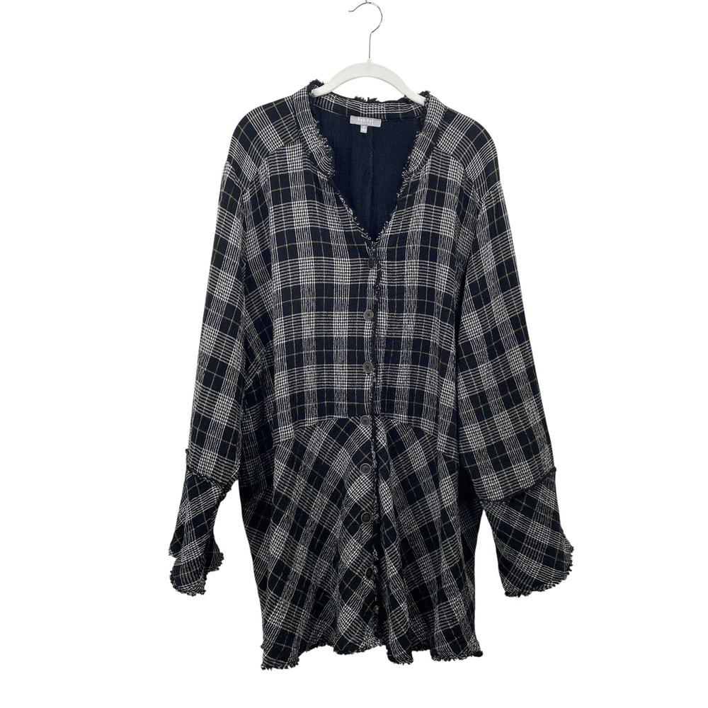 Habitat plaid button up shirt top Size 2X‎ boho lagenlook frayed hem
